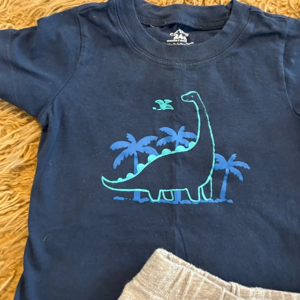 Boys Carter's Navy Dinosaur 🦕 Tee and Light Gray Shorts Set 2 piece 24mo Summer